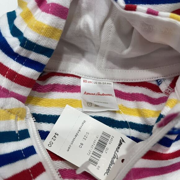 NWT Hanna Andersson Rainbow Stripe Bear Ear Hoodie Jacket - Picture 4 of 6